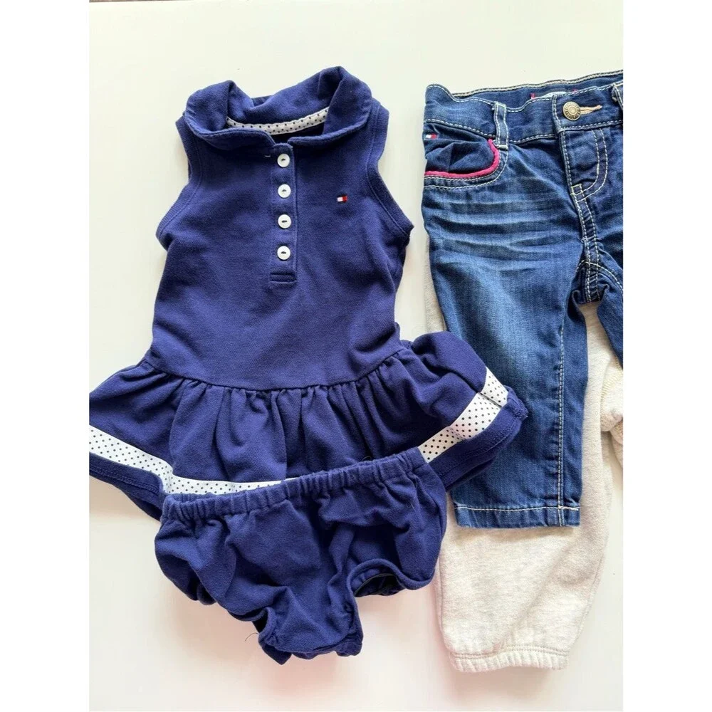 Tommy Hilfiger Ralph Lauren Navy Polo Dress with Denim Leggings 6-9 months